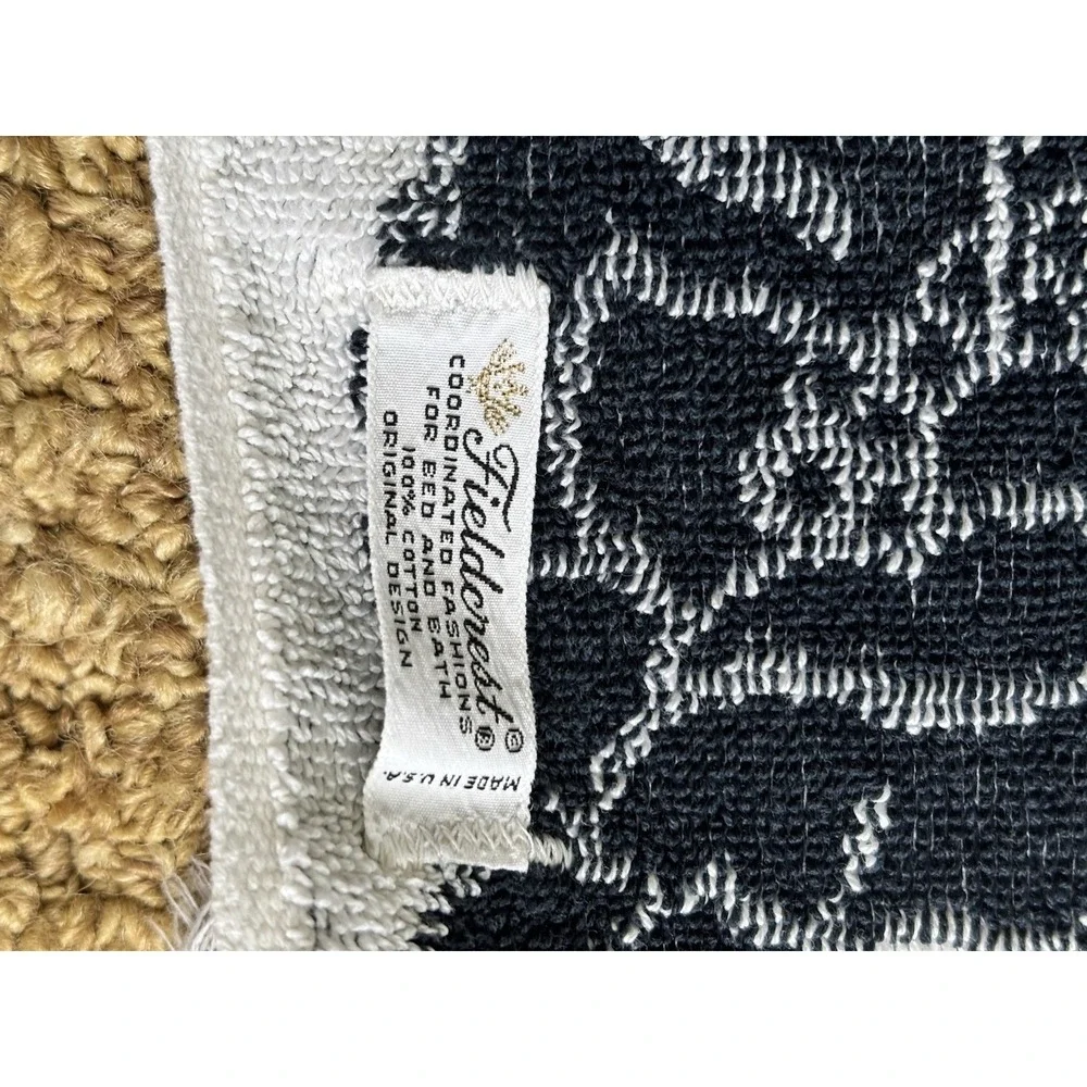 Vintage Fieldcrest Bath, Hand Towel & Washcloths-2 Sets Navy White Jacquard